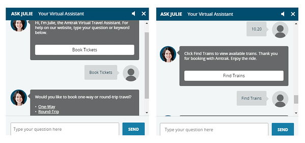 a demonstration of AmTrack`s e-commerce managment and their chatbot Julie