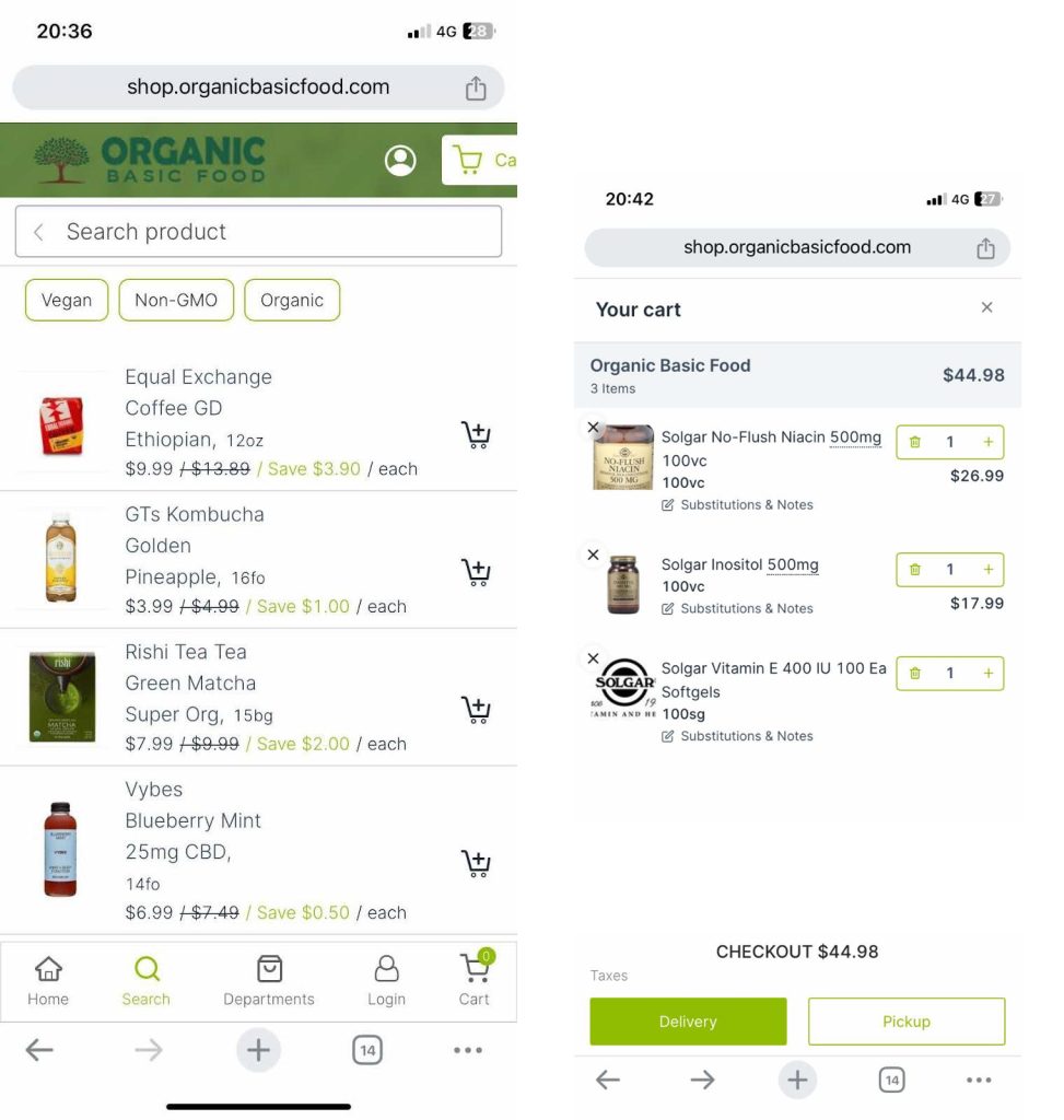 food and beverage ecommerce trends cart example 